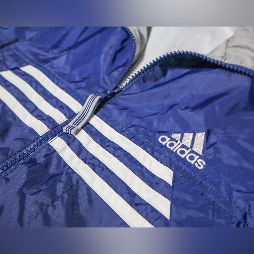 Vintage 90s Adidas Men’s Zip-Up Windbreaker Jacket – Navy Blue – Size M
